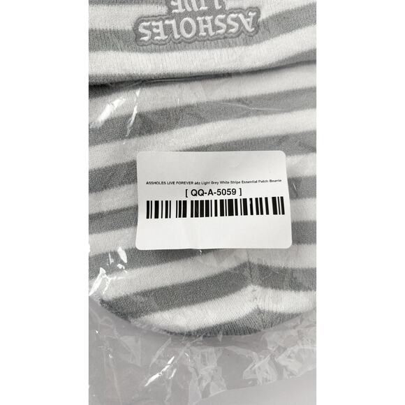 Assholes Live Forever Striped Patch Beanie Hat One Size Grey White New Skully - Picture 4 of 4